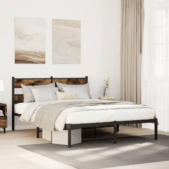 Berkfield Home Metal Bed Frame without Mattress Smoked Oak 140x200 cm in Brown