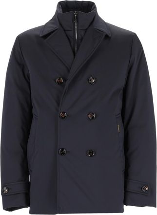 Moorer Blue Double-Breasted Layered Polyester Coat