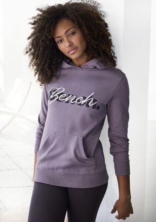 Bench Kapuzensweatshirt BENCH. LOUNGEWEAR, Damen, Gr. 32/34, lila (mauve), Interlock, Obermaterial: 60% Baumwolle, 40% Polyester, unifarben, Basic, bequem h