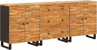 vidaXL Aparador 3 Uds. 60 X 33 X 75 Cm Madera De Mango Maciza Marr&oacute;n Vidaxl