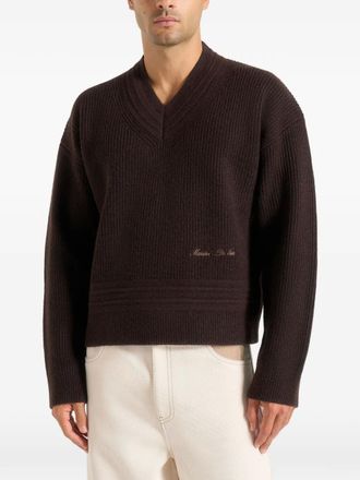 Mani&egrave;re De Voir V-neck dropped-shoulders knitted sweater - Brown