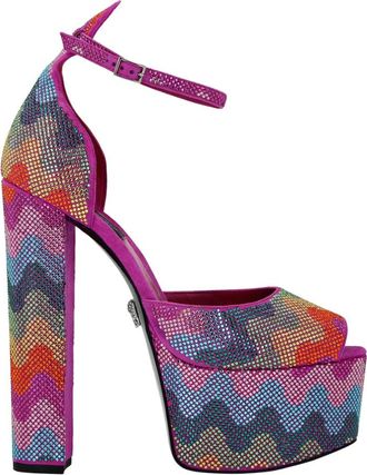 Philipp Plein Schoenen, Dames, Veelkleurig, 41 EU, Leer, Crystal Platform Sandalen Hi-Heels Waves