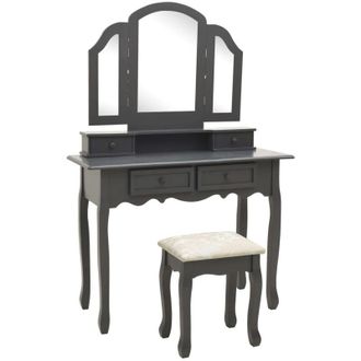 vidaXL Tavolo da Trucco e Sgabello Grigio 100x40x146cm Legno Paulownia - Vidaxl