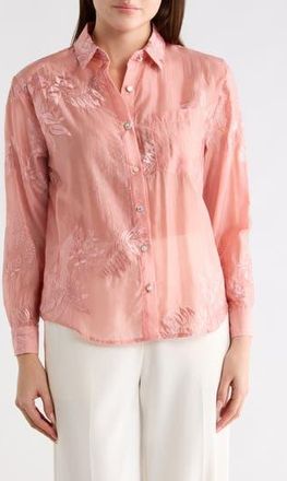 Forgotten Grace Floral Embellished Button-Up Shirt in Rose Tan at Nordstrom Rack, Size X-Large