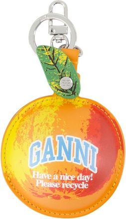 Ganni Womens Leather Apple-Shaped Wallet Orange Calfskin