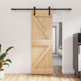 Berkfield Home Sliding Door with Hardware Set 70x210 cm Solid Wood Pine in Brown
