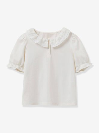 Cyrillus M&auml;dchen T-Shirt mit besticktem Kragen CYRILLUS, Bio-Baumwolle wollwei&szlig;