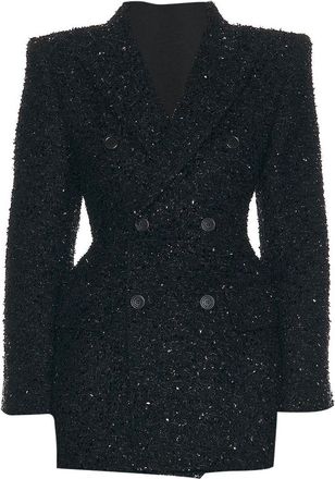 Balenciaga Womens Tweed Button Up Jacket - Black Cotton - Size EU 36 (Womens)