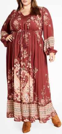 City Chic Destiny Placed Print Long Sleeve Maxi Dress in Paisley at Nordstrom, Size Xxs