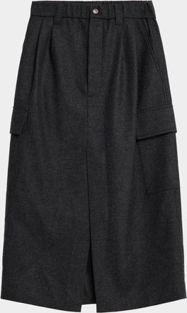 Brunello Cucinelli Cashmere-Wool Flannel Midi Utility Skirt