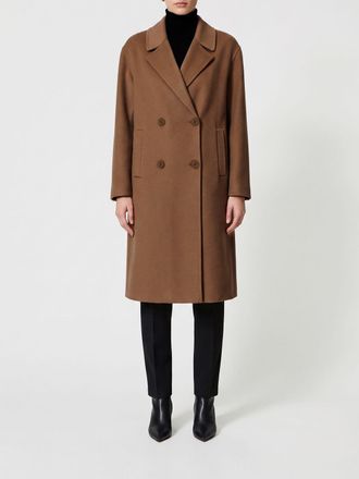Twinset Double-Breasted Knee-Length Wool Coat with Lapels and Welt Pockets