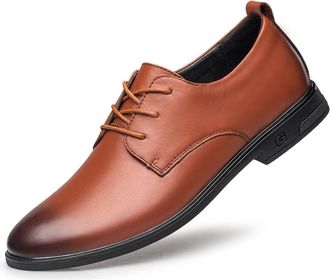 Generic Dress Shoes for Men Lace Up Floral Round Burnished Toe Derby Shoes Leather Non Slip Rubber Sole Slip Resistant Low Top Wedding(Brown,7.5 UK)