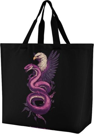 Generic Ea-gles And Snake Reusable Shopping Bags One Shoulder Grocery Tote Bag Waterproof Big Purse for Work Travel