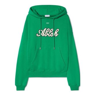 Off-white Varsity-Print Cotton Hoodie College Green OMBB118S24FLE0055561
