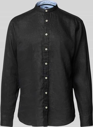 Fynch-Hatton Fynch-Hatton Regular Fit Leinenhemd mit Stehkragen in Black, Gr&ouml;&szlig;e 3XL