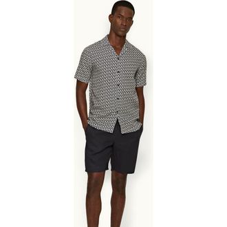 Orlebar Brown Cornell Linen Easy Tailored Fit Washed Linen Shorts in Night Iris at Nordstrom, Size 32