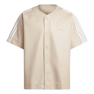adidas originals Faux Leather Adicolor 3-Stripes Baseball Shirt Asia Sizing Wonder Beige IZ4051