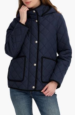 Elie Tahari Rose Hooded Quilted Jacket in Navy at Nordstrom Rack, Size X-Small