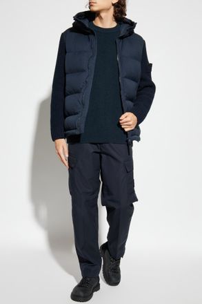 Stone Island Down Jacket With Logo Patch, Mens, Navy Blue