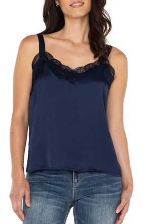 Liverpool L.A. Lace Trim Satin Camisole in Dark Navy at Nordstrom, Size Medium
