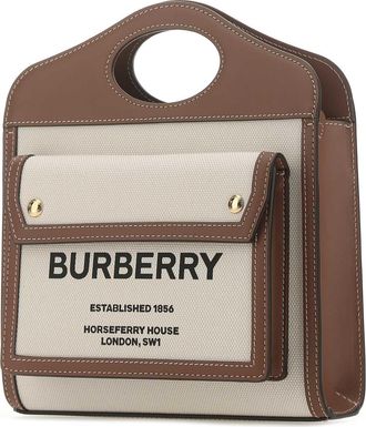 Burberry Womens Two-Tone Canvas And Leather Top Handle Bag Beige Cotton Polyurethane