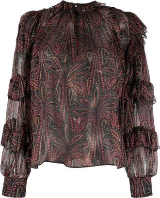 Etro ruffled paisley-print silk blouse - women - Silk - 42 - Blue