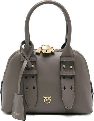 Pinko Pinko, Tassen, Dames, Grijs, ONE Size, Leer, Taupe Grey Top Handle Tas