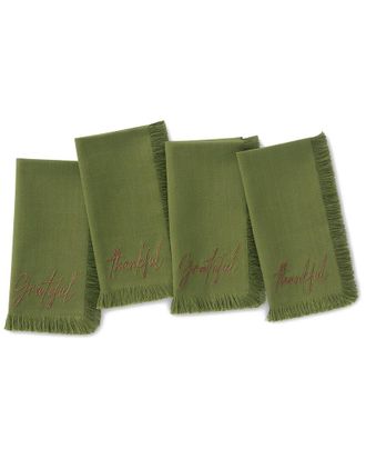 Elrene Set Of 4 Fringed Harvest Sentiment Napkins
