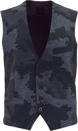 Lords of Harlech Wesley Tailored Wool Waistcoat in Camo Mosaic Coal at Nordstrom, Size 44