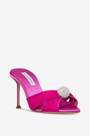 Aquazzura Mules mit Stiletto-Absatz aus Satin mit Kristallen