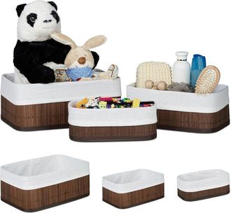 Relaxdays Relaxdays - Storage Basket 2 Sets of 3, Fabric Lining, Bamboo, Rectangular, Bathroom & Bedroom Accessories, Toys, Brown