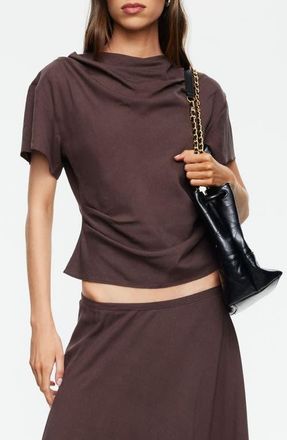 Lioness Halcyon Cowl Neck Crop Linen Blend Top in Brown at Nordstrom, Size X-Small