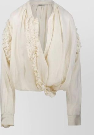 Dries Van Noten draped front long sleeve silk blend top
