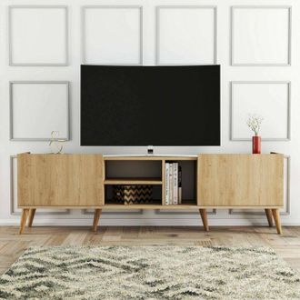 Dmora Dmora - Mueble De Televisi&oacute;n Jocasta, Aparador De Sal&oacute;n, Mueble Bajo Para Tv, Base De Pared Equipada, 180x34 H52 Cm, Roble