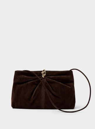 Loeffler Randall Womens Corrine triple-ring pleated suede clutch