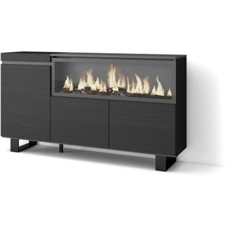 Skraut Home Credenza, Mobile, Cucina, Madia, mobile ingresso, 160, 3 Porte, Camino elettrico xxl, Design industriale, Stile moderno, Nero - Skraut Home