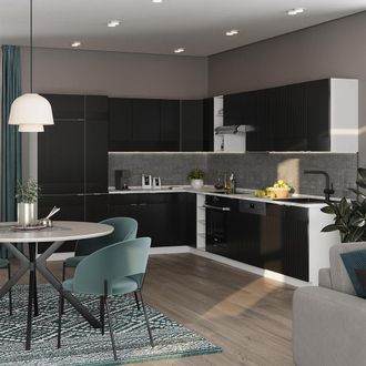 Vicco Cocina Esquinera Fame-line, Negro A Rayas/blanco, 347 X 257 Cm, Et Antracita, Vicco