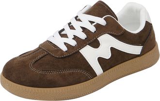 Generic Women Retro Classic Lace Up Fashion Trainers Tennis Skateboarding Casual Flat Leather Sneakers with Non Slip Rubber Sole (Brown, 5.5)