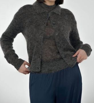 Paper Label Gia Collar Cardigan In Dark Grey