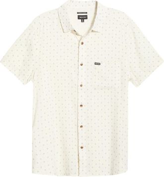 Brixton Charter Short Sleeve Slub Button-Up Shirt in Off White Micro Geo at Nordstrom, Size Xx-Large