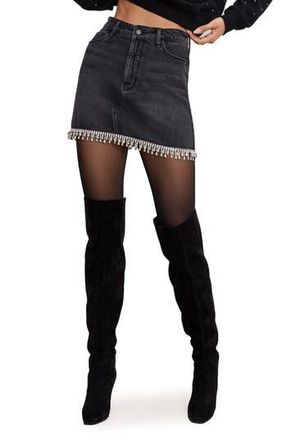 Good American Crystal Trim Denim Miniskirt in Black376 at Nordstrom Rack, Size 00