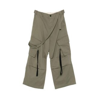 Isabel Benenato Wide Trousers, male, Green, Size: M Belted Cargo Pants