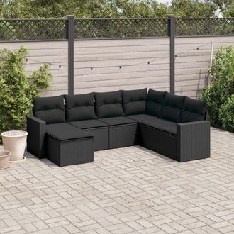 vidaXL Vidaxl - Set De Comedor De Jard&iacute;n 7 Pzas Y Cojines Rat&aacute;n Sint&eacute;tico Negro