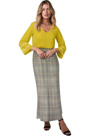 Jessica London Stretch Knit Maxi Skirt in Black Citrus Plaid at Nordstrom, Size 32