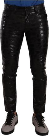 Dolce & Gabbana Zwarte Logo Katoenen Stretch Skinny Broek - Heren - Slim Fit Broeken - Zwart - XL - Katoen - Broeken