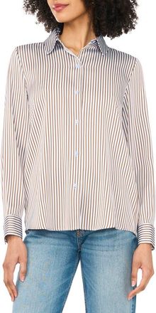 Vince Camuto Satin Long Sleeve Button-Up Shirt in Wave Coast Thin Stripe at Nordstrom Rack, Size X-Small