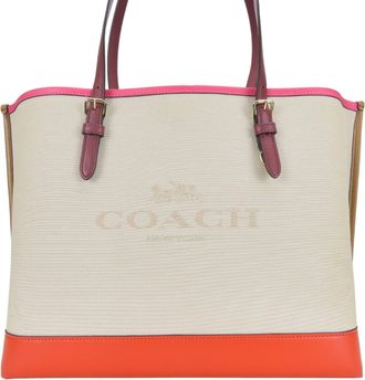 Coach Beige Multi-Color Canvas Leather Tote Bag (Pre-Owned)