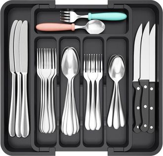OEM Organizador De Cubiertos Negro Para Cajones, Bandeja Extensible Para Cubiertos, Organizador De Cubiertos Para Cajones De Cocina, Caja De Almacenamient