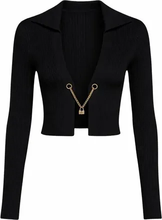 John Richmond Top met diepe V-hals en metalen sluiting aan de voorkant - Dames - Vesten - Zwart - XS - Leer - Truien & Vesten