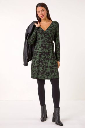 Roman Tie Dye Wrap Detail Stretch Dress